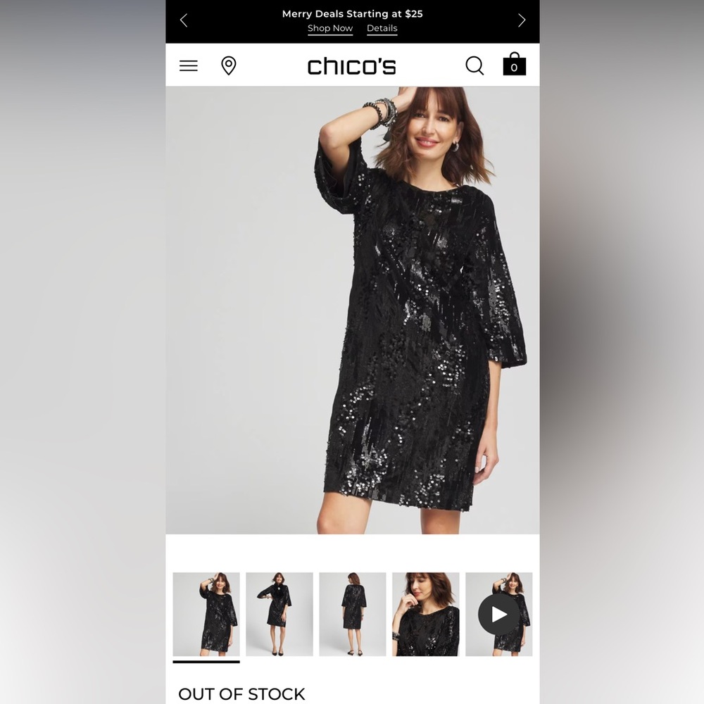 Chico's Elegant Black Sequin-Velvet knee-length dress.